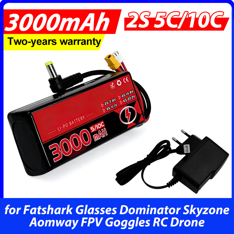 Skyzone Sky04X Pro Oled Fpv Goggles - 3000MAH 2S 5C 10C 7.4V Lipo